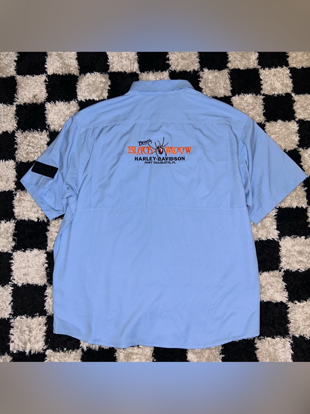 Harley-Davidson Berts Black Widow FL Short Sleeve Button Shirt XXL Blue PC